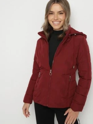 Bordowa Przejściowa Kurtka z Pikowanymi Przeszyciami i Odpinanym Kapturem Olunea romee's
