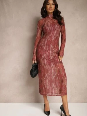 Bordowa Przezroczysta Sukienka z Wiskozą Halką i Rozcięciami po Bokach Vertirra by swan