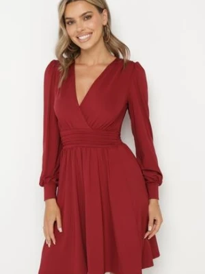 Bordowa Rozkloszowana Sukienka z Wiskozą Selithiel by swan