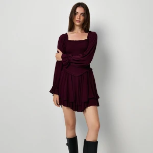 Bordowa sukienka mini z długim rękawem House