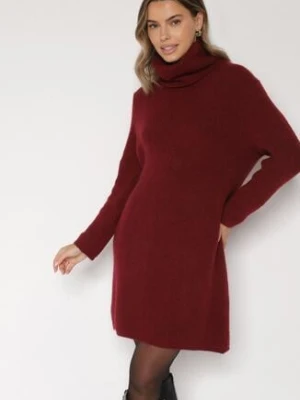 Bordowa Sukienka Sweterkowa z Golfem z Wiskozą i Wełną Fedamira