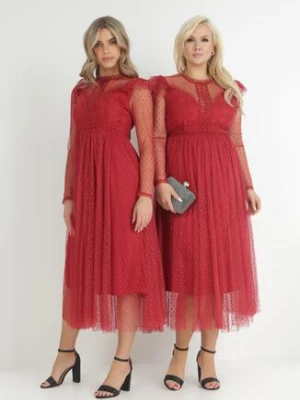 Bordowa Sukienka z Koronką i Tiulem Nemila elsa.m by may