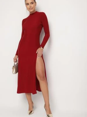 Bordowa Sukienka z Wiskozą Ozdobiona Brokatem w Eleganckim Stylu Werirra by swan