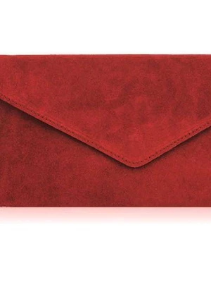Bordowa włoska kopertówka skórzana zamszowa wieczorowa czerwony Merg