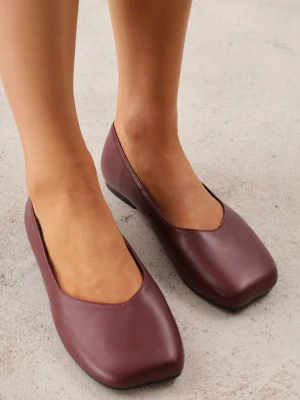 Bordowe Balerinki Eleganckie ze Ściętym Noskiem Kwadratowym Gadapa Givana
