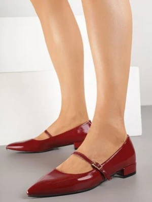 Bordowe Balerinki Lakierowane Vices z Wkładką ze Skóry Naturalnej Ozdobione Paskiem Tikkie