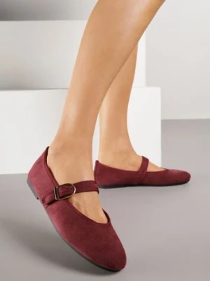 Bordowe Balerinki Mary Jane z Klamrą Zaurg