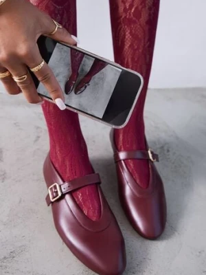 Bordowe Balerinki Vices w Stylu Mary Jane z Klamerką i Skórzaną Wkładką Dimaline