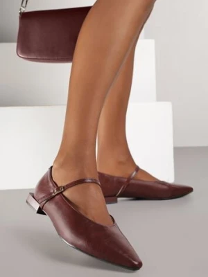 Bordowe Balerinki Vices w Stylu Mary Jane z Wkładką ze Skóry Naturalnej Emilane