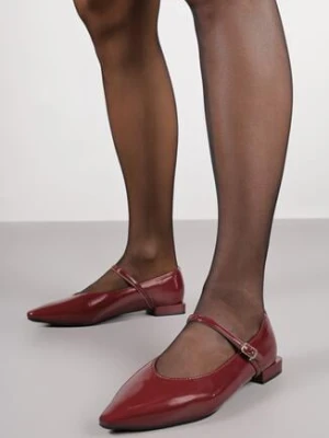 Bordowe Balerinki Vices z Paskiem z Klamerką i Skórzaną Wkładką Quane