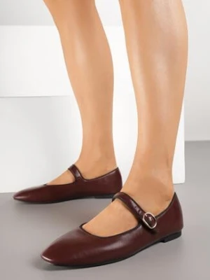 Bordowe Balerinki Vices ze Skórzaną Wkładką i Paskiem Vikiseme