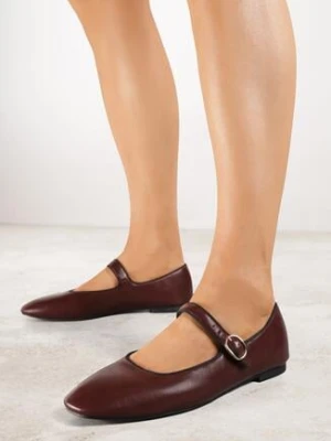 Bordowe Balerinki Vices ze Skórzaną Wkładką i Paskiem Vikiseme