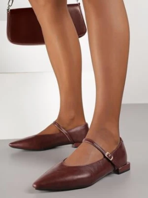 Bordowe Balerinki Vices ze Skórzaną Wkładką i Paskiem z Klamerką Eslerie