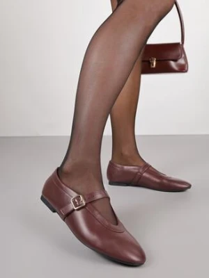 Bordowe Balerinki Vices ze Skórzaną Wkładką i Paskiem ze Sprzączką Coplenda