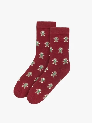 Bordowe bawełniane skarpety damskie z motywem świątecznym Ryłko