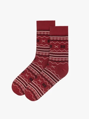 Bordowe bawełniane skarpety męskie w ozdobny print Ryłko