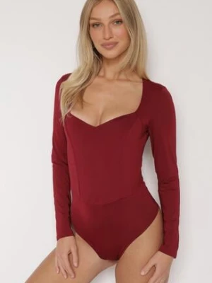Bordowe Body z Wiskozą i Kwadratowym Dekoltem Labiene