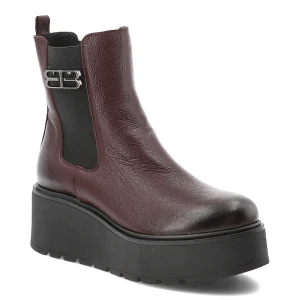 Bordowe Botki Armodo Eleganckie Obuwie Damskie Na Koturnie