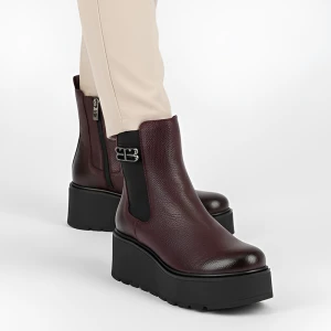 Bordowe Botki Armodo Eleganckie Obuwie Damskie Na Koturnie