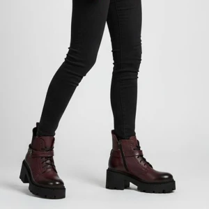 Bordowe Botki Armodo Stylowe Ocieplane Obuwie Damskie