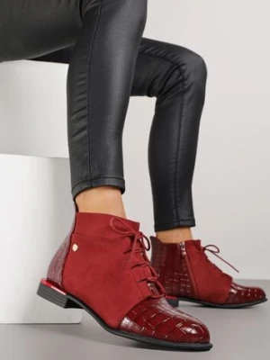 Bordowe Botki Lakierowane Vices Ozdobione Tłoczeniem Uzvila