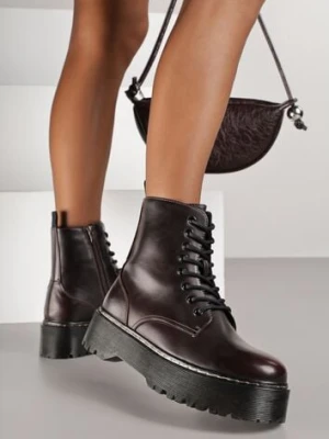 Bordowe Botki na Platformie w Stylu Workerów Marixana