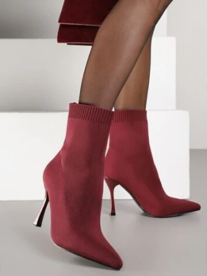 Bordowe Botki na Szpilce Vices z Elastyczną Cholewką Nallafia