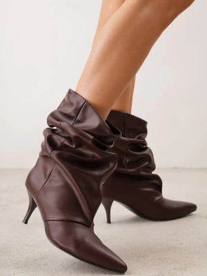 Bordowe Botki na Szpilce w Stylu Slouchy Raimisia Givana
