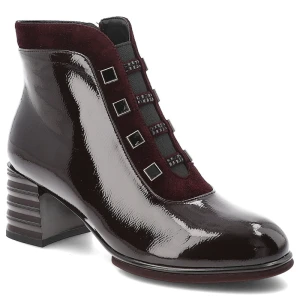 Bordowe Botki S.Barski Lakierowane Obuwie Damskie