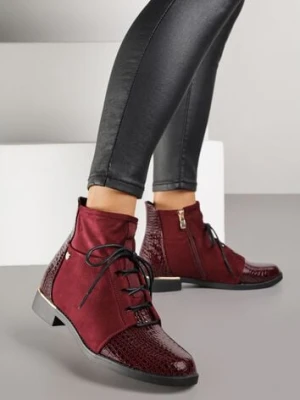 Bordowe Botki Trzewiki Vices Ozdobione Lakierowanymi Elementami Afridde