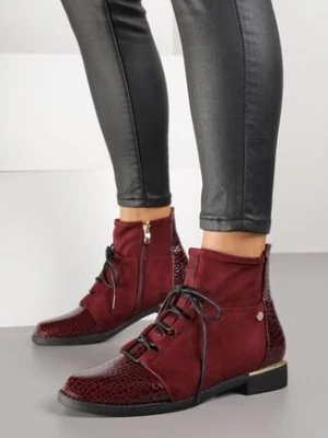 Bordowe Botki Typu Trzewiki Vices z Tłoczonymi Wstawkami Afridda