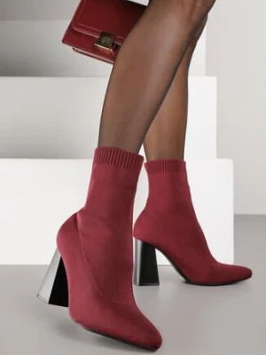 Bordowe Botki Vices na Geometrycznym Obcasie ze Skarpetową Cholewką Falacea