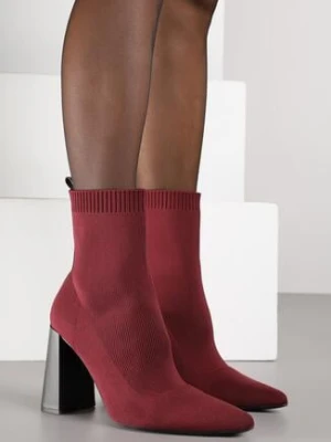 Bordowe Botki Vices na Obcasie o Geometrycznym Kształcie z Elastyczną Cholewką Falurea