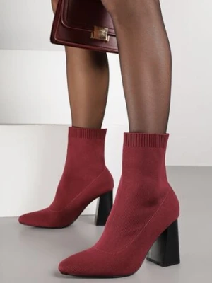 Bordowe Botki Vices na Słupku o Geometrycznym Kształcie i Elastyczną Cholewką Falessea
