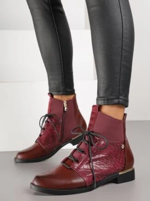 Bordowe Botki Vices Typu Trzewiki ze Wzorem w Stylu Krokodyla Alerriva