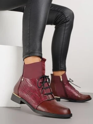 Bordowe Botki Vices w Stylu Trzewików z Motywem Skóry Krokodyla Alirriva
