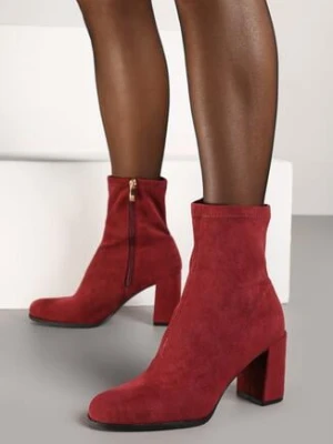 Bordowe Botki Vices z Ekozamszu na Obcasie za Kostkę Evelinnis