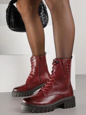 Bordowe Botki Workery w Stylu Grunge z Nitami przy Cholewce Anelerie m.daszynski