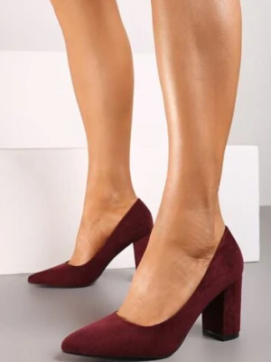 Bordowe Casualowe Czółenka na Słupku z Wkładką ze Skóry Naturalnej Maidra