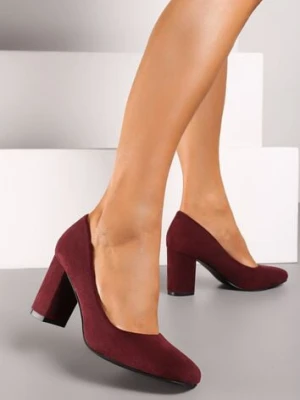 Bordowe Casualowe Czółenka na Słupku ze Skórzaną Wkładką Maicie