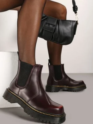 Bordowe Casualowe Płaskie Botki Sztyblety Irivarae