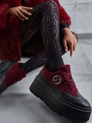 Bordowe Chunky Sneakersy Vices na Platformie z Okrągłym Detalem Sedvira