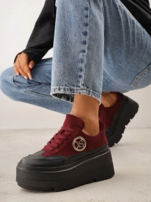 Bordowe Chunky Sneakersy Vices na Platformie z Okrągłym Detalem Sedvira