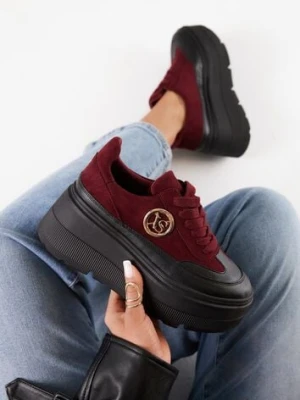 Bordowe Chunky Sneakersy Vices na Platformie z Okrągłym Detalem Sedvira