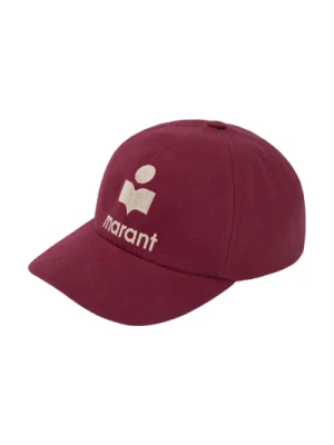 Bordowe czapki z logo haftem Isabel Marant