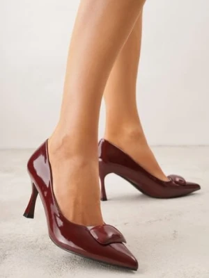 Bordowe Czółenka Lakierowane na Szpilce z Aplikacją 3D Ianvyre