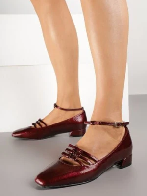 Bordowe Czółenka Lakierowane Vices Mary Jane z Wkładką ze Skóry Naturalnej Rilunea