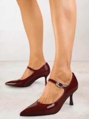 Bordowe Czółenka na Szpilce z Ozdobnym Paskiem Romilira vices