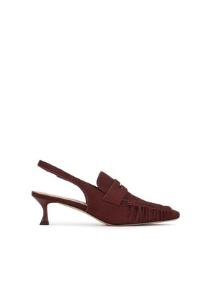Bordowe czółenka slingback z włosiem Kazar
