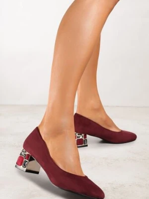 Bordowe Czółenka Vices z Wkładką ze Skóry Naturalnej na Ozdobnym Słupku Nailise